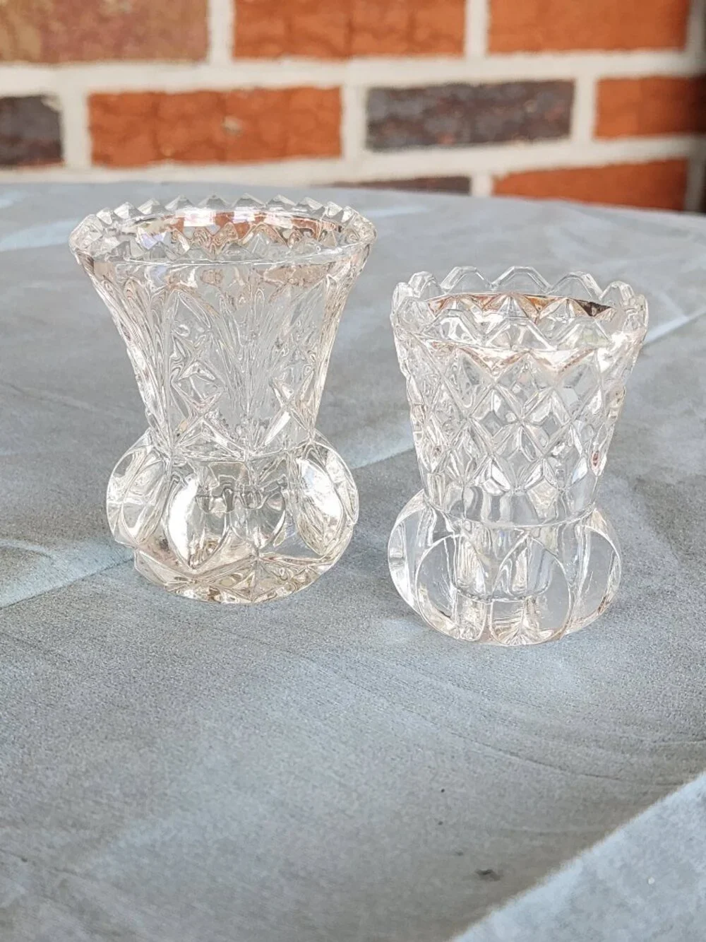 Vintage Pair of Cut Glass Bud Vases